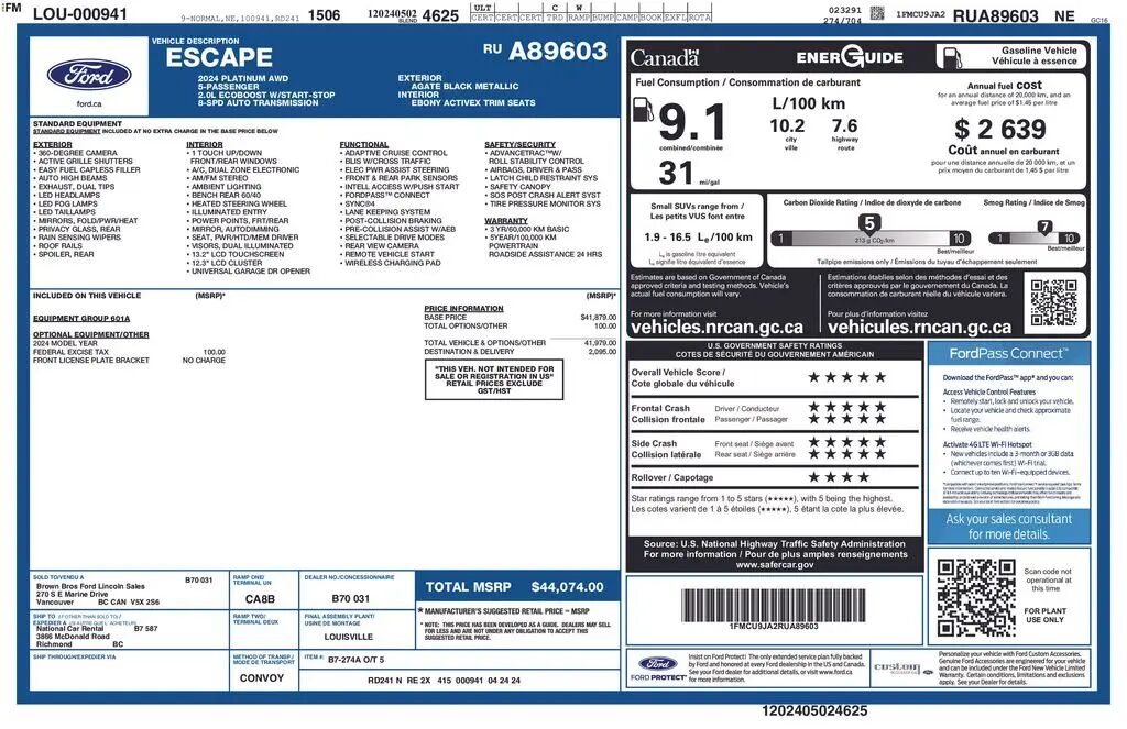2024 Ford Escape Platinum — photo 1 of 13