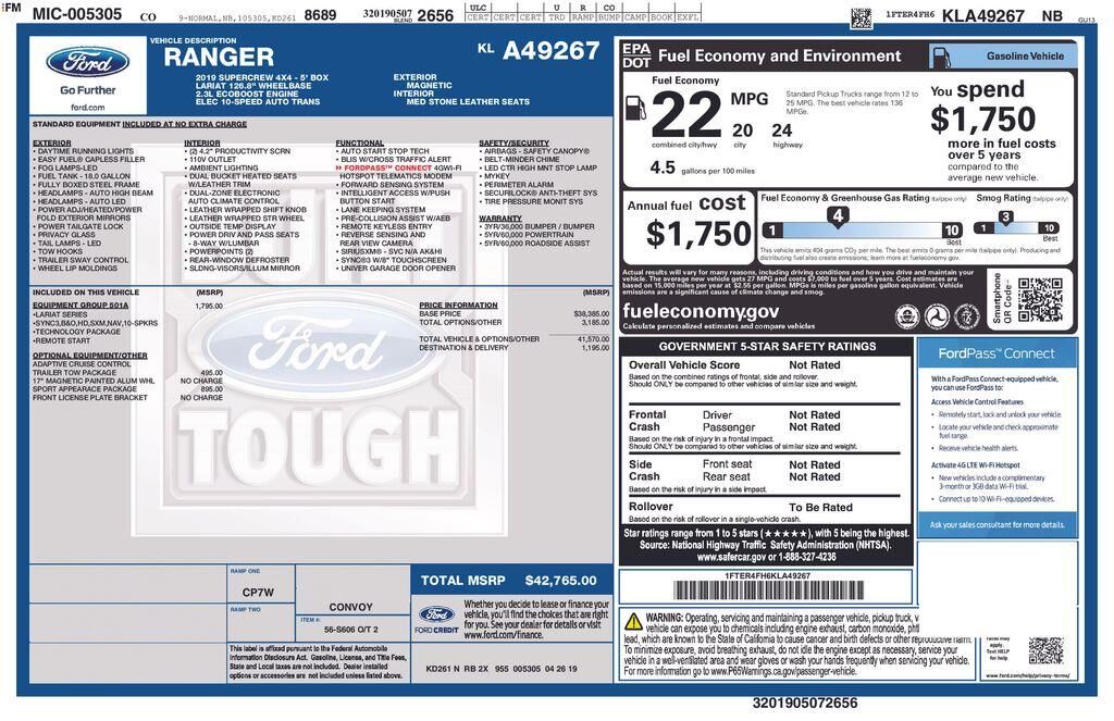 2019 Ford Ranger Lariat — photo 1 of 2