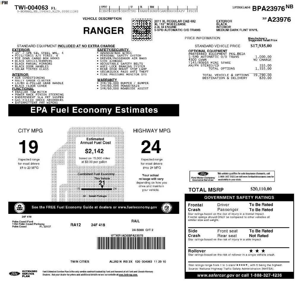 2011 Ford Ranger XL — photo 1 of 6