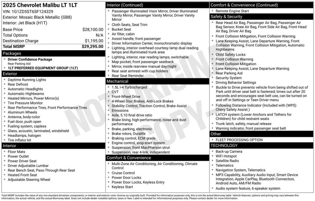 2025 Chevrolet Malibu LT — photo 1 of 1