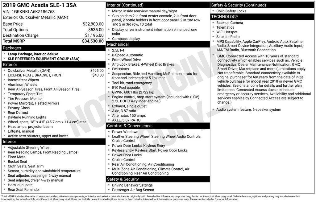 2019 GMC Acadia SLE-1 — photo 1 of 5