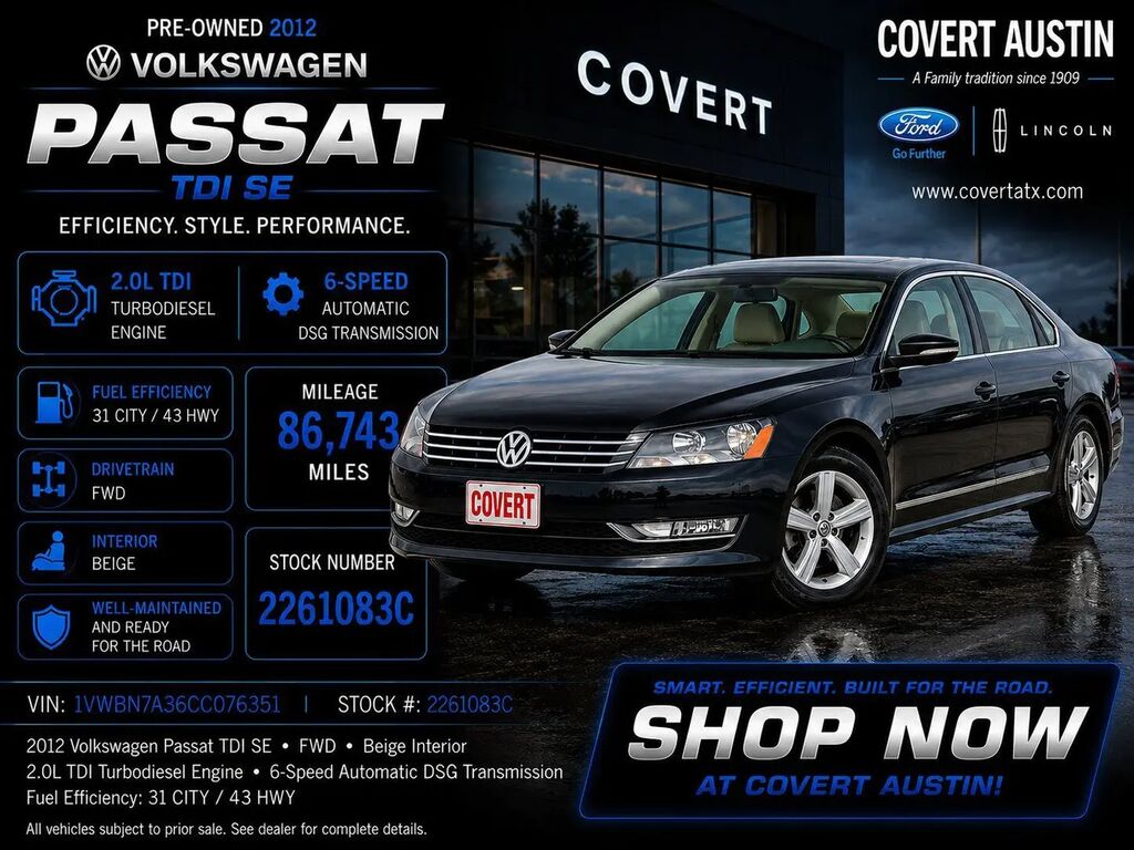 2012 Volkswagen Passat TDI SE — photo 1 of 13