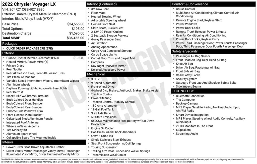 2022 Chrysler Voyager LX — photo 1 of 1