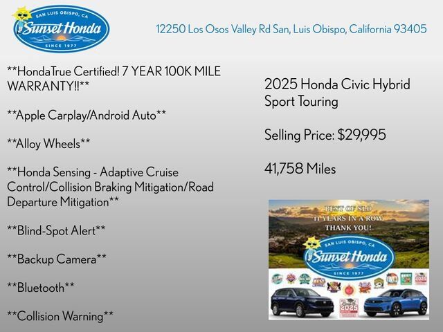 2025 Honda Civic Sedan Hybrid 4D HYBRID SPORT TOURING