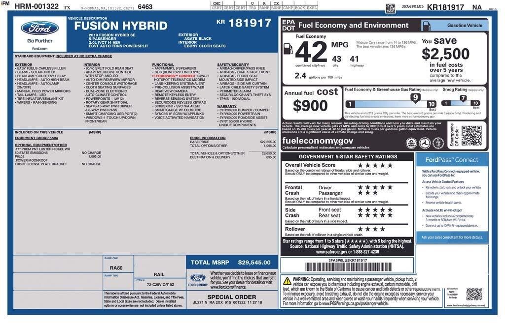 2019 Ford Fusion Hybrid SE — photo 1 of 13
