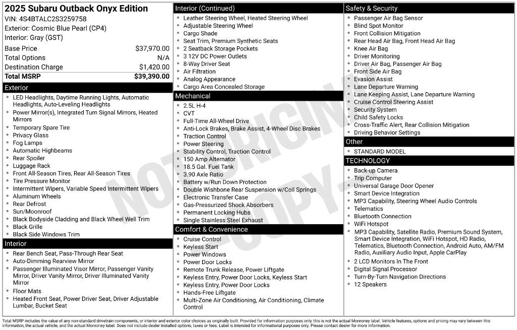 2025 Subaru Outback Onyx Edition — photo 1 of 1