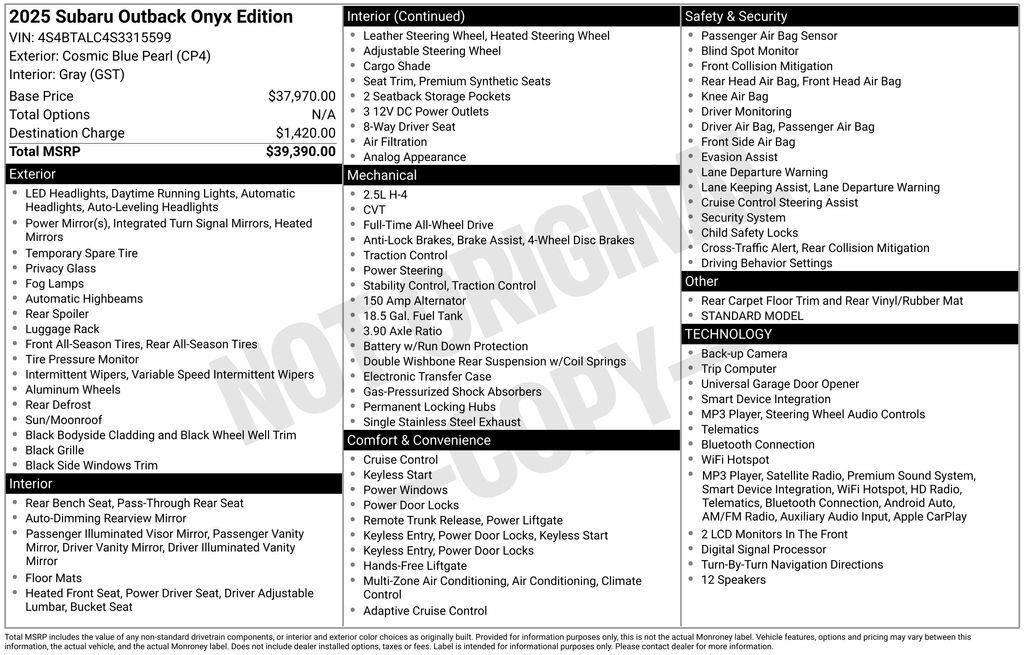 2025 Subaru Outback Onyx Edition — photo 1 of 25