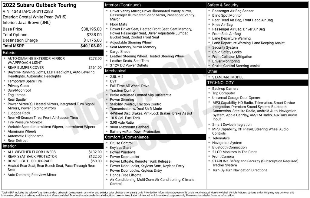2022 Subaru Outback Touring — photo 1 of 3
