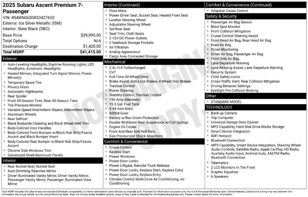 2025 Subaru Ascent Premium — photo 1 of 1