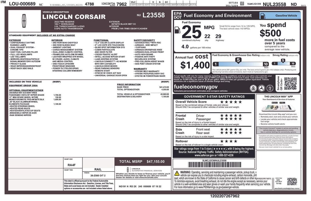 2022 Lincoln Corsair Reserve — photo 1 of 1