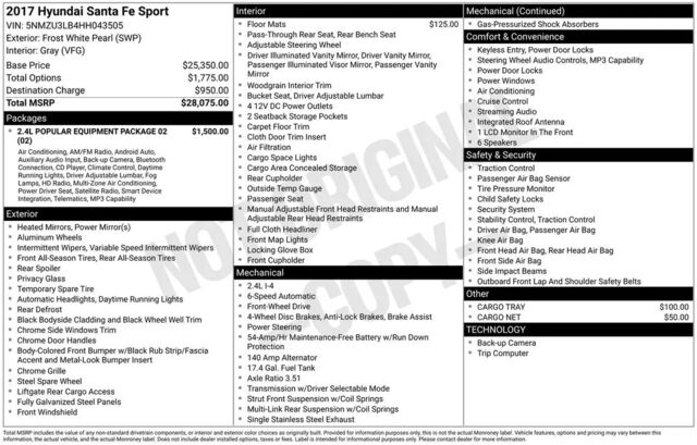 2017 Hyundai SANTA FE Sport 2.4L