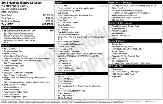 2018 Hyundai ELANTRA SE — photo 1 of 1