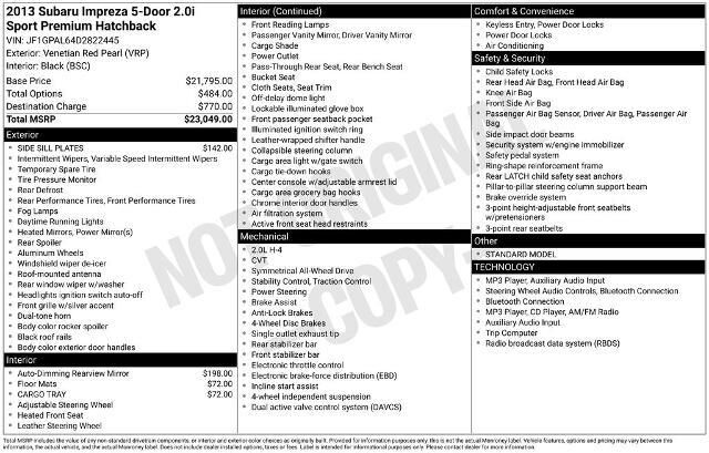 2013 Subaru Impreza 2.0i Sport Premium