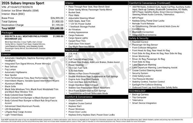 2026 Subaru Impreza Sport