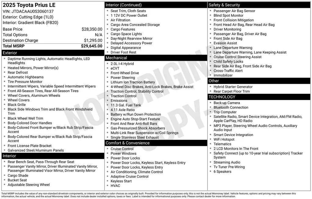 2025 Toyota Prius LE — photo 1 of 1