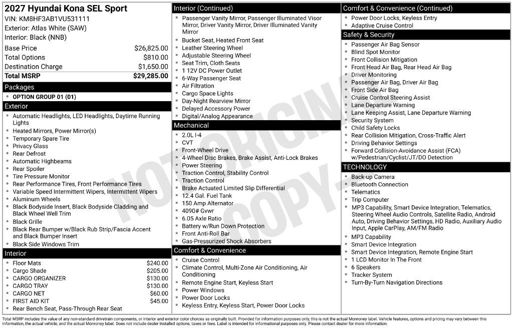 2027 Hyundai Kona SEL Sport — photo 1 of 1