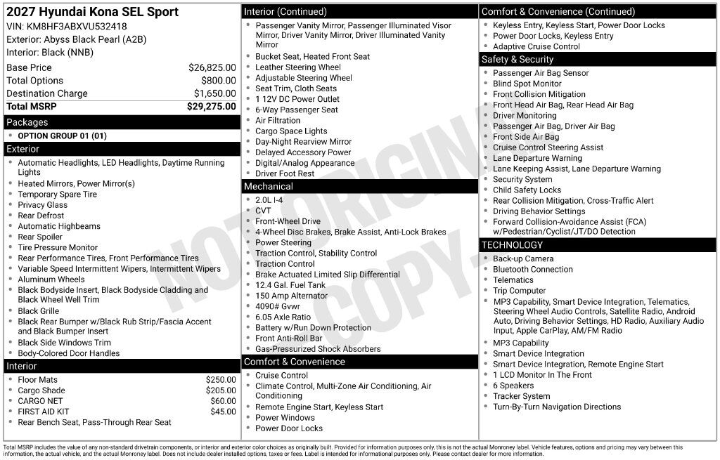 2027 Hyundai Kona SEL Sport — photo 1 of 1