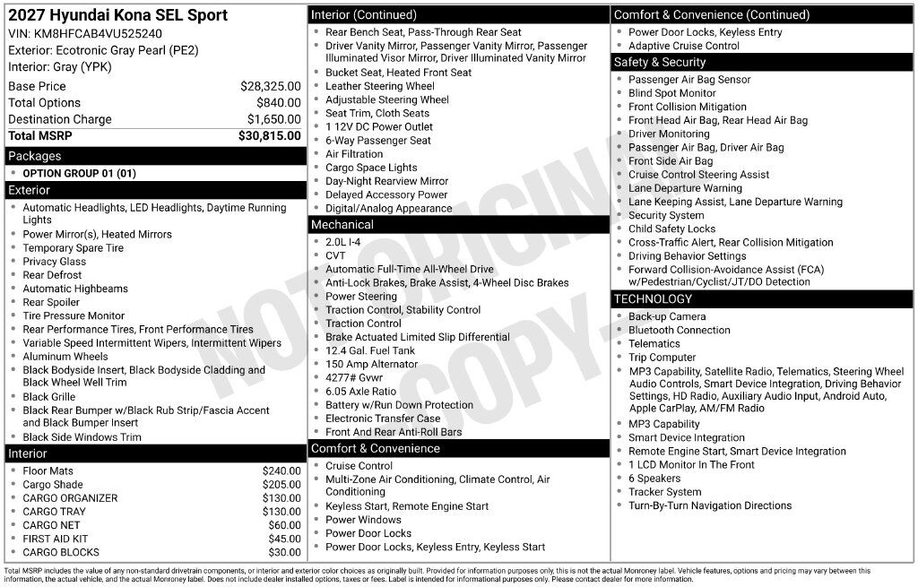 2027 Hyundai Kona SEL Sport — photo 1 of 1