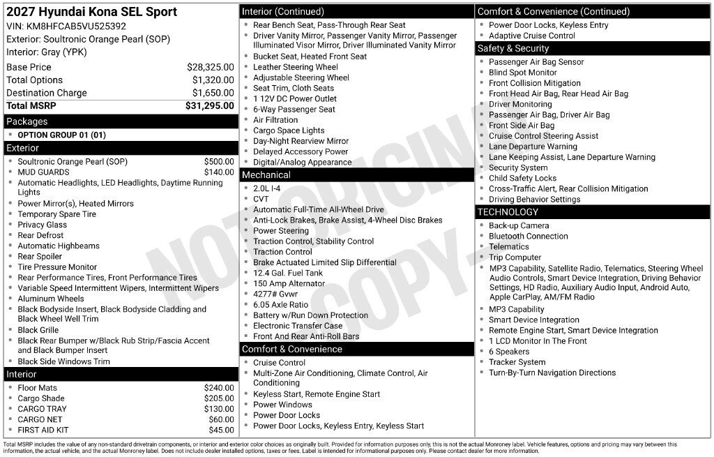 2027 Hyundai Kona SEL Sport — photo 1 of 1