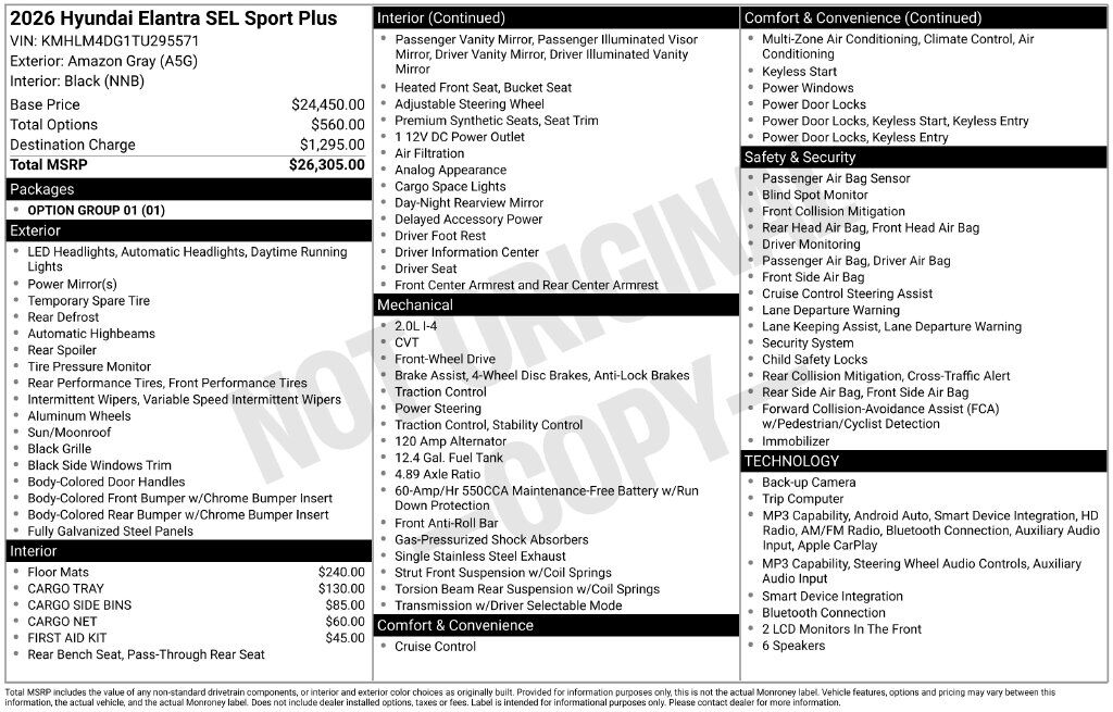 2026 Hyundai Elantra SEL Sport — photo 1 of 1