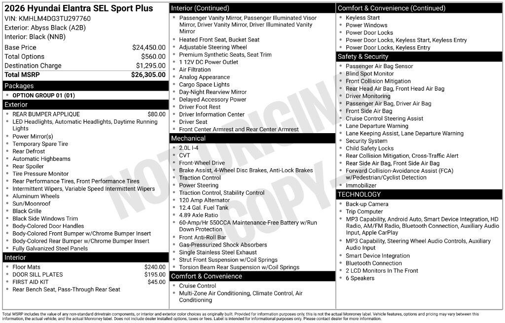 2026 Hyundai Elantra SEL Sport — photo 1 of 1