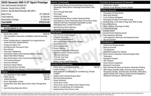 2025 Genesis G80 3.5T Sport Prestige